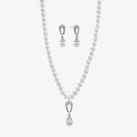 Monet® Simulated Pearl Crystal Double Drop Earring and Necklace Boxed Set