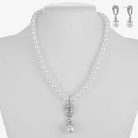 Monet® Simulated Pearl Crystal Double Drop Earring and Necklace Boxed Set