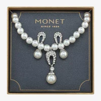 Monet® Simulated Pearl Crystal Double Drop Earring and Necklace Boxed Set