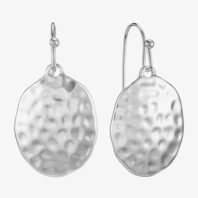 Liz Claiborne® Silver-Tone Hammered Oval Drop Earrings