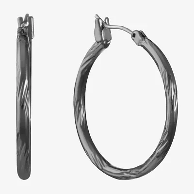 Liz Claiborne Hematite Womens 22mm Hypoallergenic Hoop Earrings
