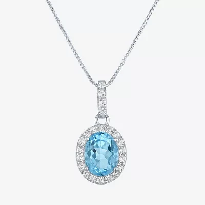 Womens Genuine Blue Topaz Sterling Silver Oval Pendant Necklace