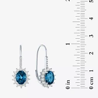 Genuine Blue Topaz Sterling Silver Oval Drop Earrings