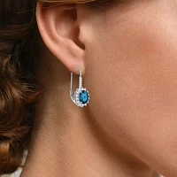 Genuine Blue Topaz Sterling Silver Oval Drop Earrings