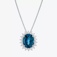 Womens Genuine Blue Topaz Sterling Silver Oval Pendant Necklace