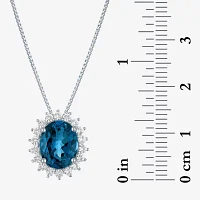 Womens Genuine Blue Topaz Sterling Silver Oval Pendant Necklace