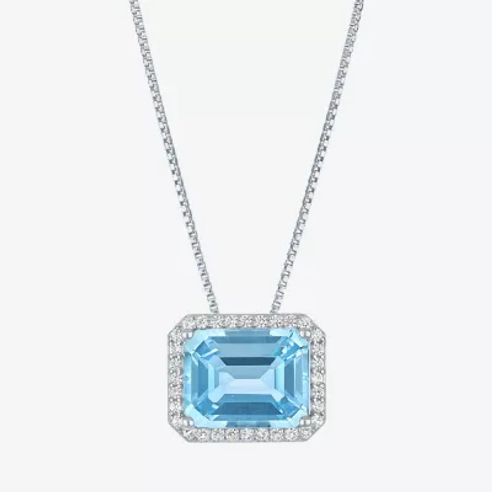 Womens Genuine Blue Topaz Sterling Silver Pendant Necklace