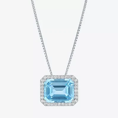 Womens Genuine Blue Topaz Sterling Silver Pendant Necklace