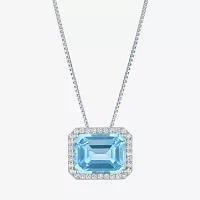 Womens Genuine Blue Topaz Sterling Silver Pendant Necklace