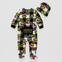 Unisex Dr. Seuss Grinch Footed Pajamas Long Sleeve Crew Neck