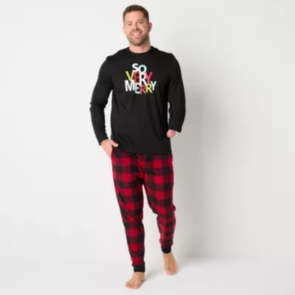 North Pole Trading Co. Mens Adaptive Microfleece Crew Neck Long Sleeve 2-pc. Matching Family Pant Pajama Set