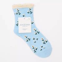 Arizona Floral And Waffle 2 Pair Crew Socks Womens