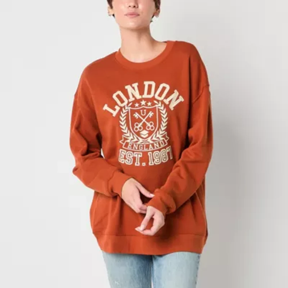 Juniors London England Oversized Womens Crew Neck Long Sleeve Sweatshirt