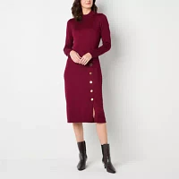 Maia Womens Long Sleeve Midi Sweater Dress