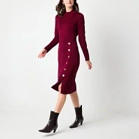 Maia Womens Long Sleeve Midi Sweater Dress