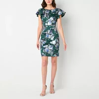 Jessica Howard Womens Floral Short Sleeve Sheath Dress