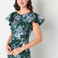 Jessica Howard Womens Floral Short Sleeve Sheath Dress