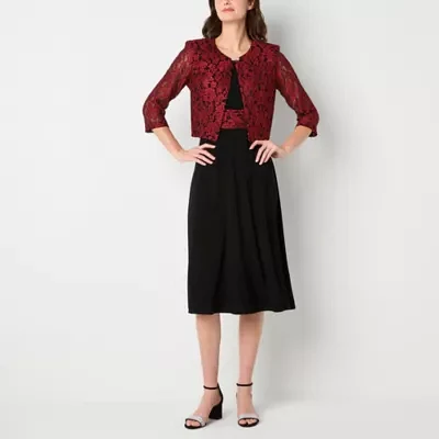 Jessica Howard Lace Womens Midi Jacket Dress