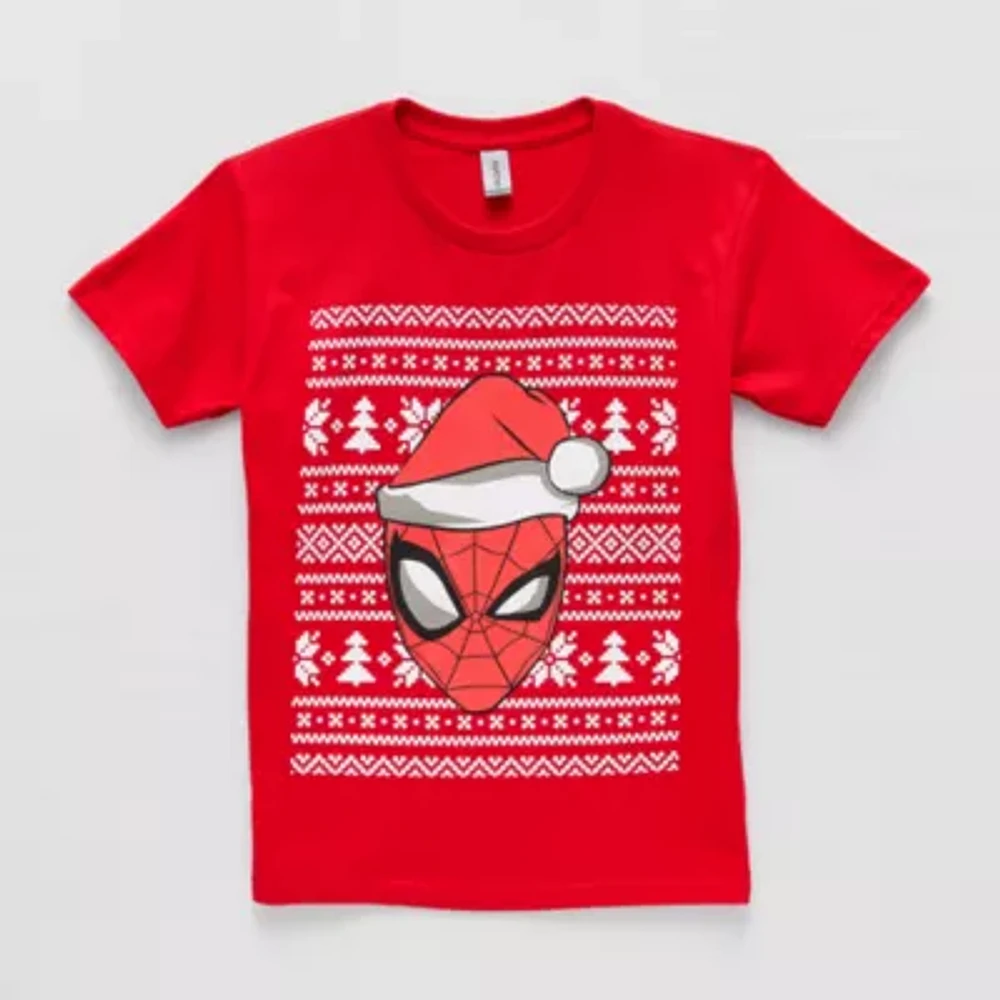 Disney Collection Little & Big Boys Crew Neck Short Sleeve Spiderman Holiday Graphic T-Shirt