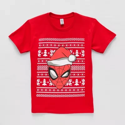 Disney Collection Little & Big Boys Crew Neck Short Sleeve Spiderman Holiday Graphic T-Shirt