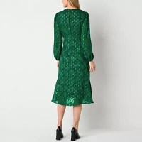 Liz Claiborne Womens Long Sleeve Midi Empire Waist Dress