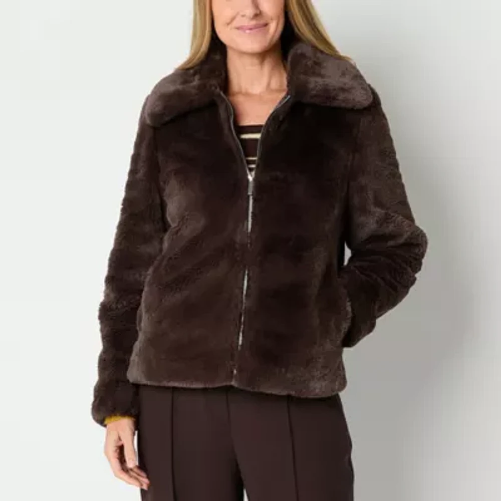 Liz Claiborne Faux Fur Midweight Womens Coat