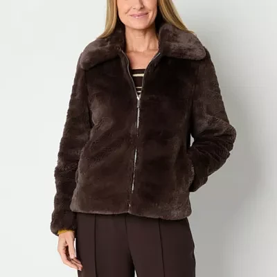 Liz Claiborne Faux Fur Midweight Womens Coat