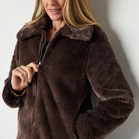 Liz Claiborne Faux Fur Midweight Womens Coat