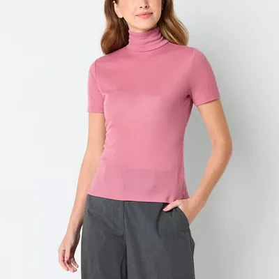 Worthington Womens Short Sleeve Mock Neck Top