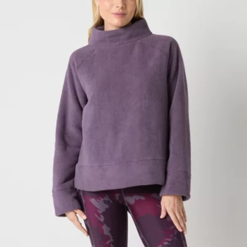 Xersion Womens Teddy Sherpa Funnel Neck Long Sleeve Sweatshirt