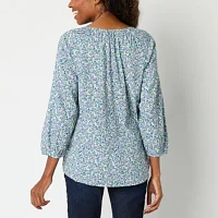 St. John's Bay Womens Split Crew Neck 3/4 Sleeve Blouse