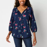 St. John's Bay Womens Split Crew Neck 3/4 Sleeve Blouse