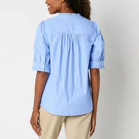 St. John's Bay Womens Split Crew Neck Short Sleeve Blouse