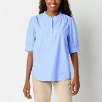 St. John's Bay Womens Split Crew Neck Short Sleeve Blouse