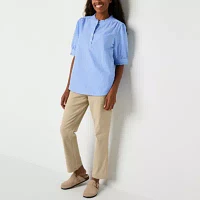 St. John's Bay Womens Split Crew Neck Short Sleeve Blouse