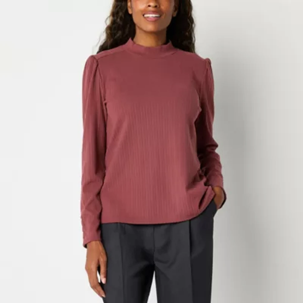 Liz Claiborne Womens Mock Neck Long Sleeve Blouse