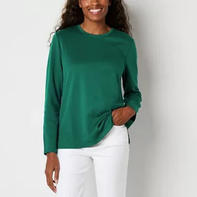 Liz Claiborne Womens Crew Neck Long Sleeve Blouse