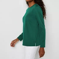 Liz Claiborne Womens Crew Neck Long Sleeve Blouse