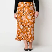 Liz Claiborne Womens Mid Rise Midi A-Line Skirt-Plus