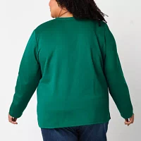 Liz Claiborne Plus Womens Crew Neck Long Sleeve Blouse