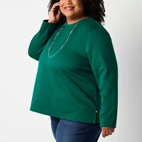 Liz Claiborne Plus Womens Crew Neck Long Sleeve Blouse