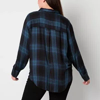 a.n.a Plaid Womens Long Sleeve Relaxed Fit Button-Down Shirt