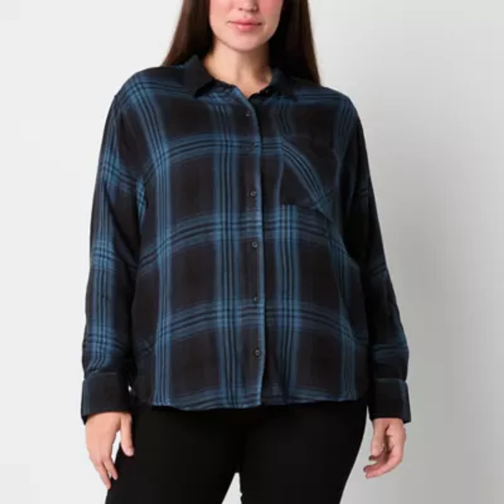 a.n.a Plaid Womens Long Sleeve Relaxed Fit Button-Down Shirt