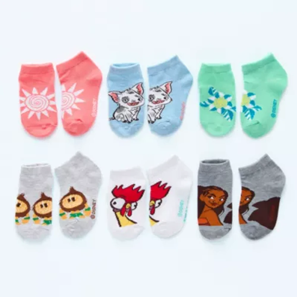 Toddler Girls 6 Pair Moana Quarter Ankle Socks