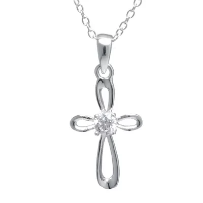 Silver Treasures Cubic Zirconia Sterling Silver Openwork Cross Pendant Necklace