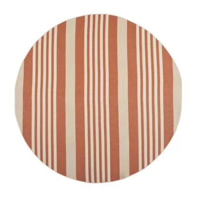 Safavieh Courtyard Collection Santos Stripe Indoor/Outdoor Round Area Rug