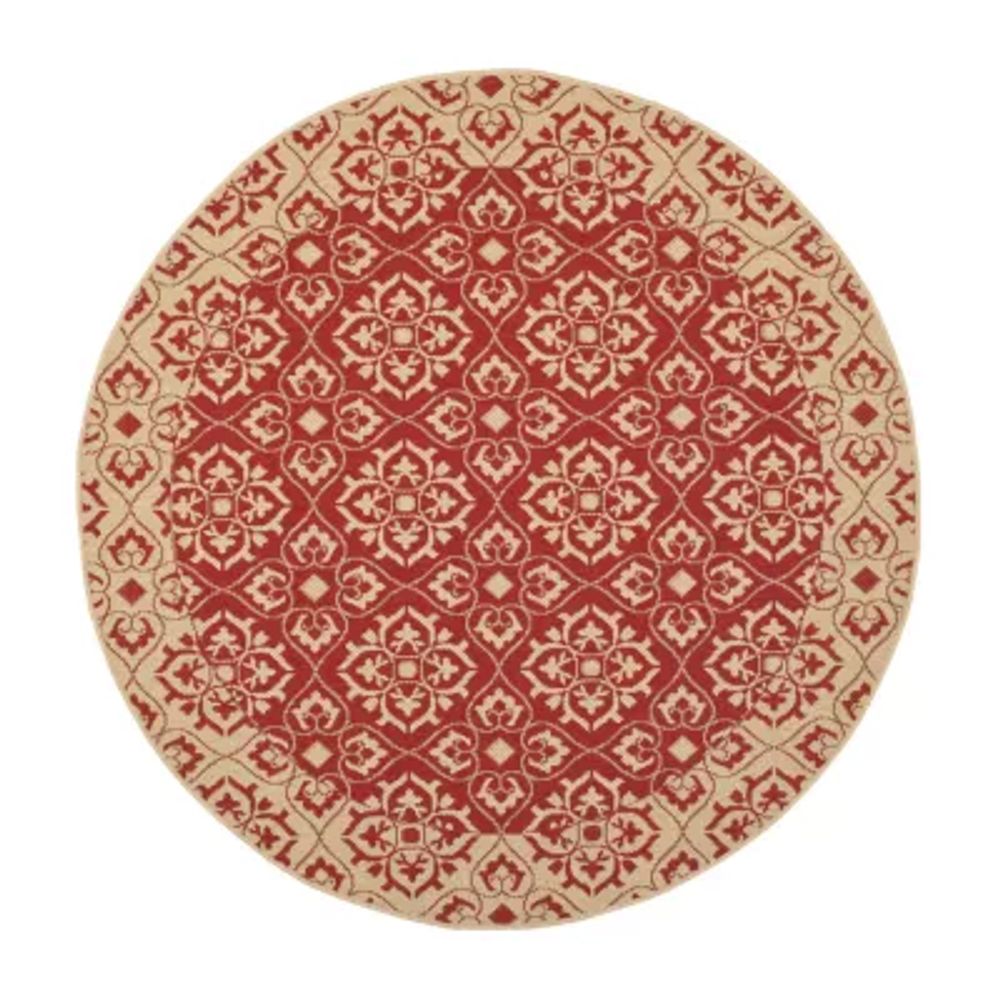 Safavieh Courtyard Collection Spots Oriental Indoor/Outdoor Round Area Rug
