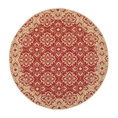 Safavieh Courtyard Collection Spots Oriental Indoor/Outdoor Round Area Rug