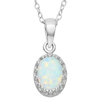 Womens Lab Created Opal Sterling Silver Pendant Necklace