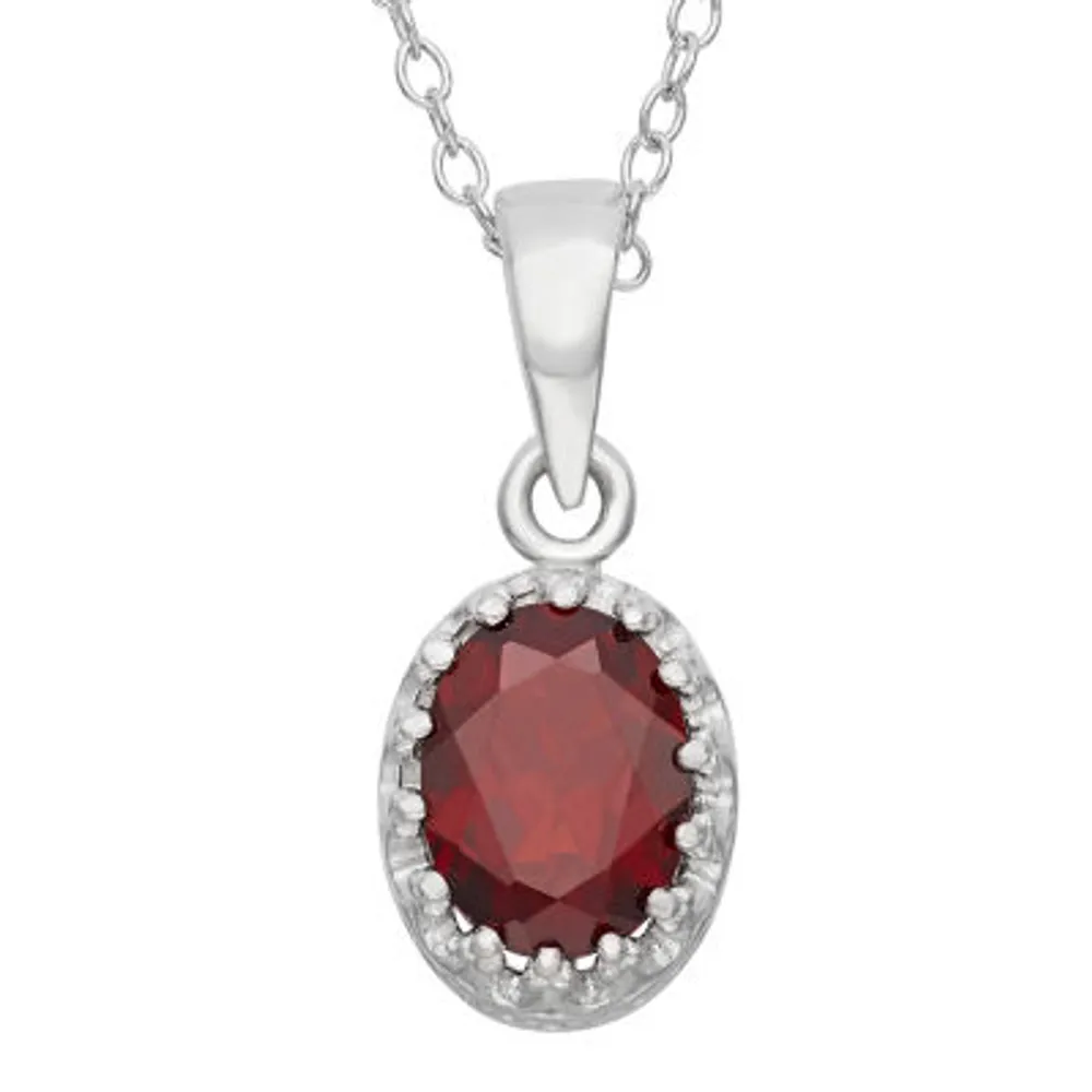 Womens Genuine Red Garnet Sterling Silver Pendant Necklace